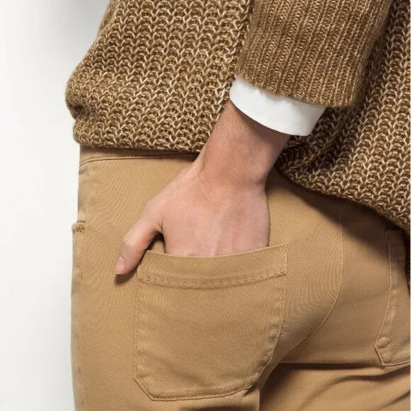 MASSIMO DUTTI Khaki Tan Cotton Twill Chino Wide Leg Flared Pants, Size 10 - Picture 4 of 15